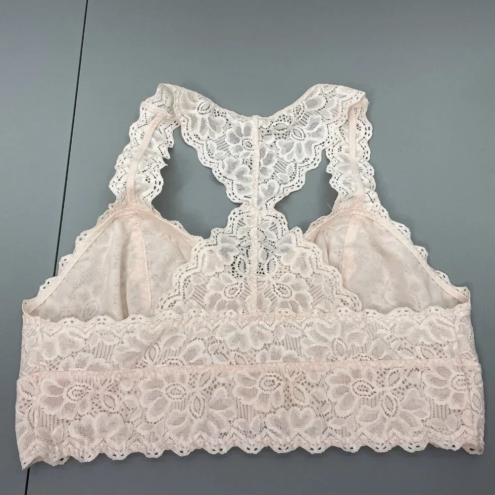 Felina Bra Light Pink Wireless Unlined Racerback Coquette Bralette Floral Lace M